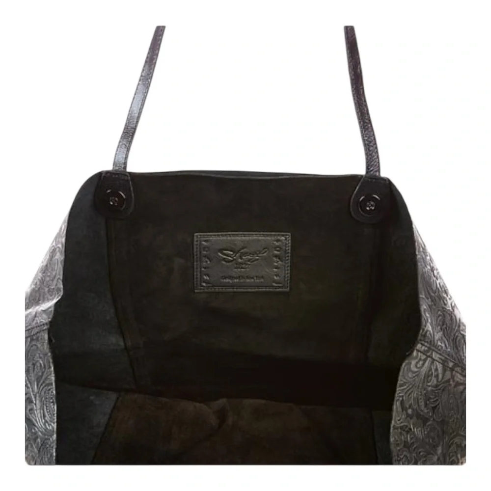 New! Sharif Leather Light Weight Embossed Tote Bag Set With Duster For Storage